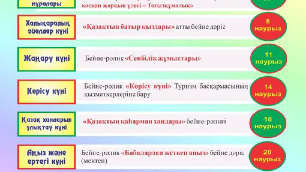 Наурыз айына арналған мерекелік іс-шаралар жоспары